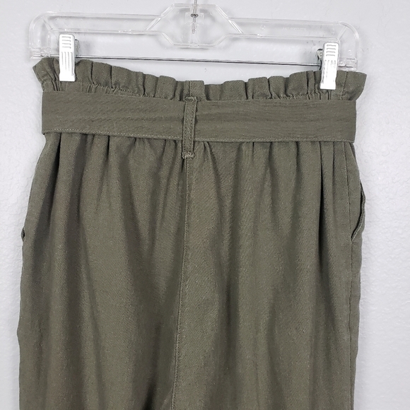 Linen Blend Cropped Paperbag Waist Olive Green Pants Sz M Goblincore Gremlincore - Picture 6 of 7